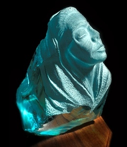 Rudolf Cavalier - Maiden Carved From Burgundy Slag Glass